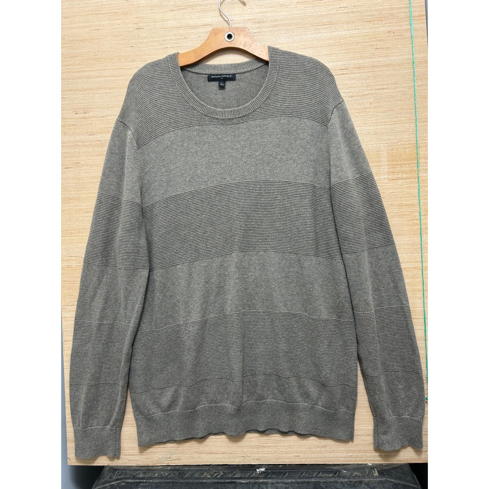 Banana Republic Mens Large Grey Textured‎ Stripe Crewneck Knit Sweater